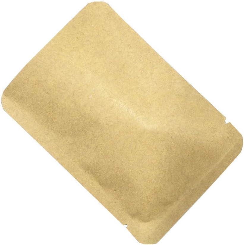 FERENLI 100 Pieces 2.3x3.5 inch (Usable Size 1.7x3.1 inch) Kraft Paper Open Top Vacuum Sealable Bags Mylar Foil Heat Seal Pouches for Sample Food Storage Packaging with Tear Notches