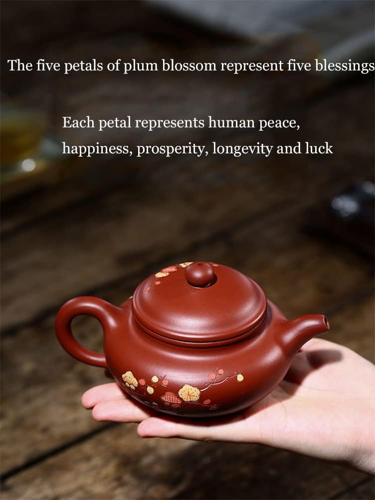 purple sands Teapot 8.5Oz Chinese Yixing Zisha Clay Handmade Fanggu 紫砂壶 Plum blossom brewing tea Pot Dahongpao Mud Kungfu Kettle Pottery Filter Loose Tea