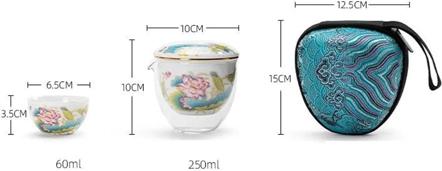 FUTWIZ Afternoon Tea Set China Chic Style Sheep Fat Jade Express Cup Outdoor Ceramic Glass One Pot Three Cups Kungfu Travel Tea Set Travel Outfit Tea Set for Adults