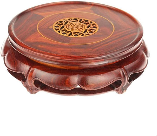 Bonsai Display Stand Bonsai Display Stand Round Top Rotatable Teapot Base Crafts Jade Vase Bonsai Buddha Statue Guanyin Ornament Lotus Wood Bracket Indoor Plant Stand (Size : Small)