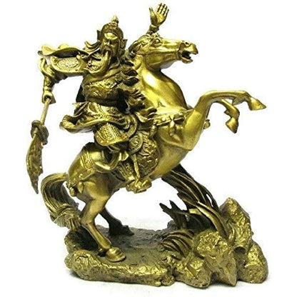 ZAMTAC Chinese Brass Brass Dragon Warrior Guan Gong/Yu on Horse Statue 7" H Gold Medicine Copper Decoration Real Brass