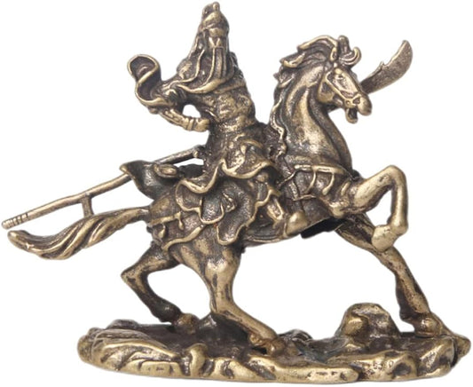 Garneck Bronze Ware of Guan Yu on Horseback Feng Shui Figurine Chinese Zodiac Figure Desk Topper Shen Statue Feng Shui Guan Gong Statue Guan Yu Figure Home Table God of Wealth Lucky Brass