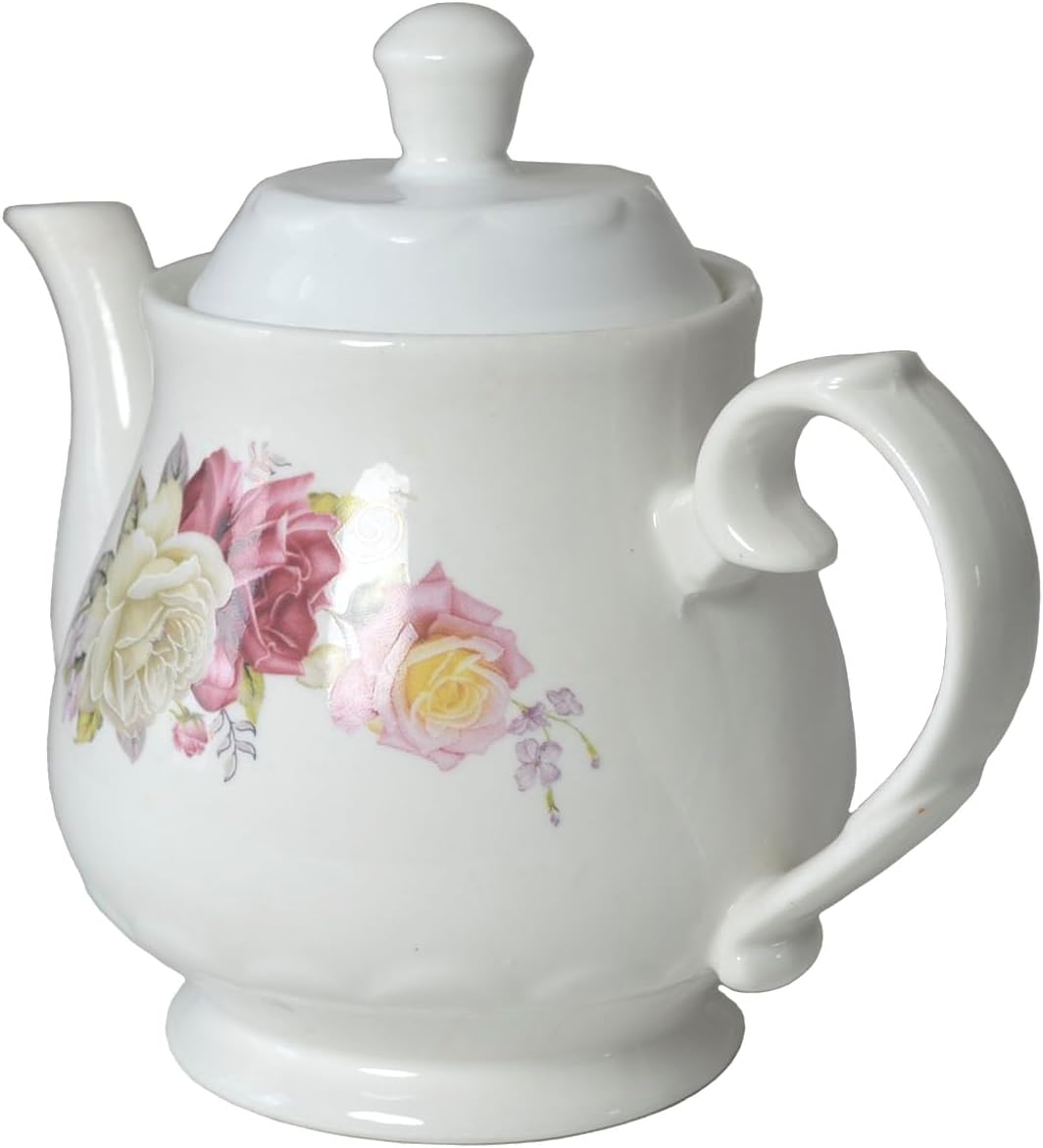 European Style Porcelain Teapot, Coffee Tea Water Pot Vintage Ceramic Kettle (18oz)