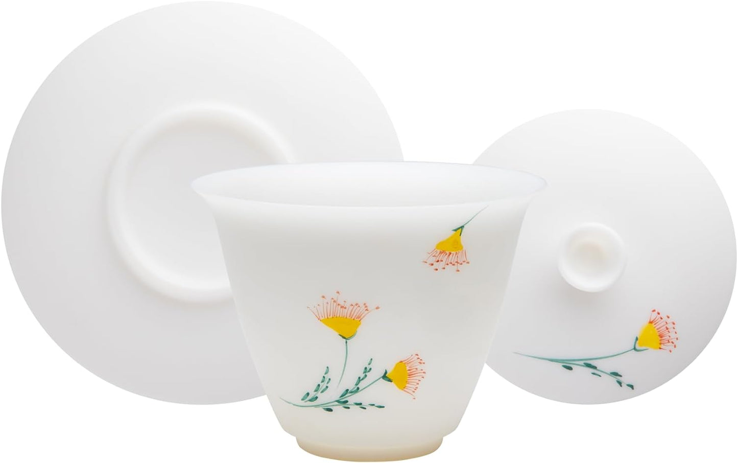 SILINE Ice Jade White Porcelain Gaiwan Set,Thin/Unglazed/Translucent/Hand-Painted China Gongfu Tea Cup Set -ChuJu