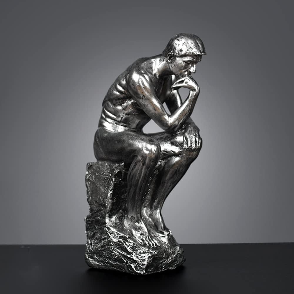 10 Inch Resin The Thinker Statue Thinking Man Sculptures Collectible Figurine Home Office Decor Living Room Decoration (Gold)