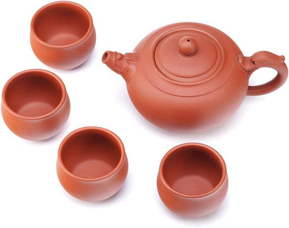 Handmade Yixing Zisha Tea Set,Large Capacity Ceramic Teapot with Set of 4 Tea Cups,Faucet Ruyi Tea Pot,14oz/400ml