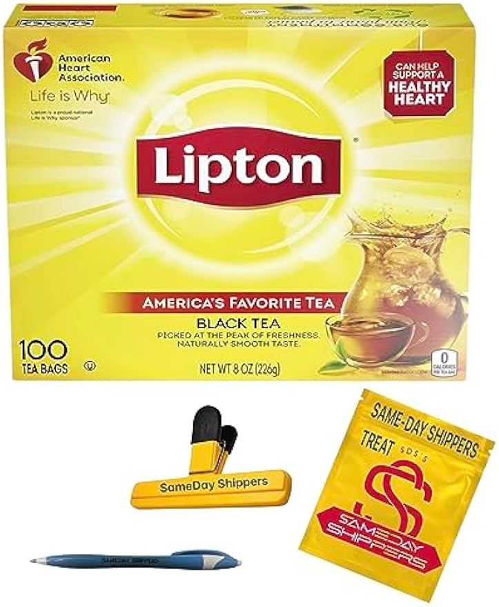 Lipton Tea Bags | Lipton Tea Bags For A Naturally Smooth Taste Black Tea Iced or Hot Tea That Can Help Support a Healthy Heart 100 COUNT tea bags | SameDay Shippers Offers Free Pen and Comes With SameDay Shippers BRANDED Bag Clip