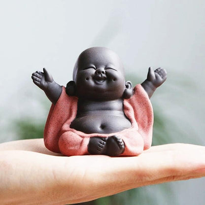 EatingBiting Chinese Zisha Tea Pet Laughing Baby Buddha Statue Monk Figurine Teapot Tea Pet for Home Tea Tray Decor for Home Tea Tray Decor