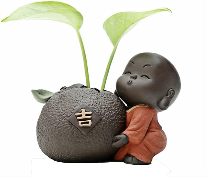 Acxico 1Pcs Yixing zisha Tea pet Lovely Home Decoration Mini vase Creative Tea Play Monk