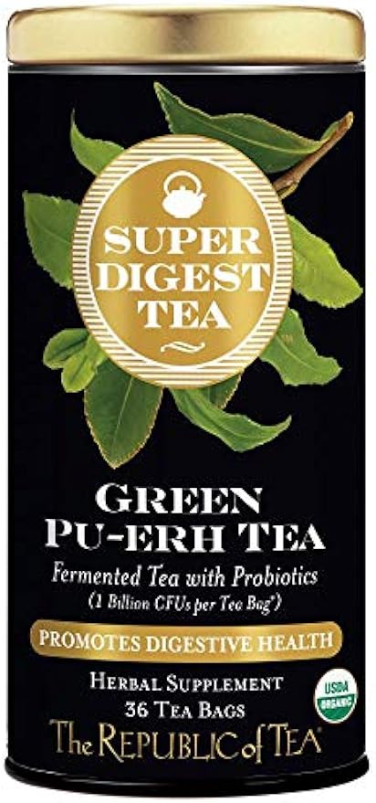 The Republic of Tea Organic Green Pu-erh SuperDigest Tea® | Probiotic Fermented Tea Bags (36 count)