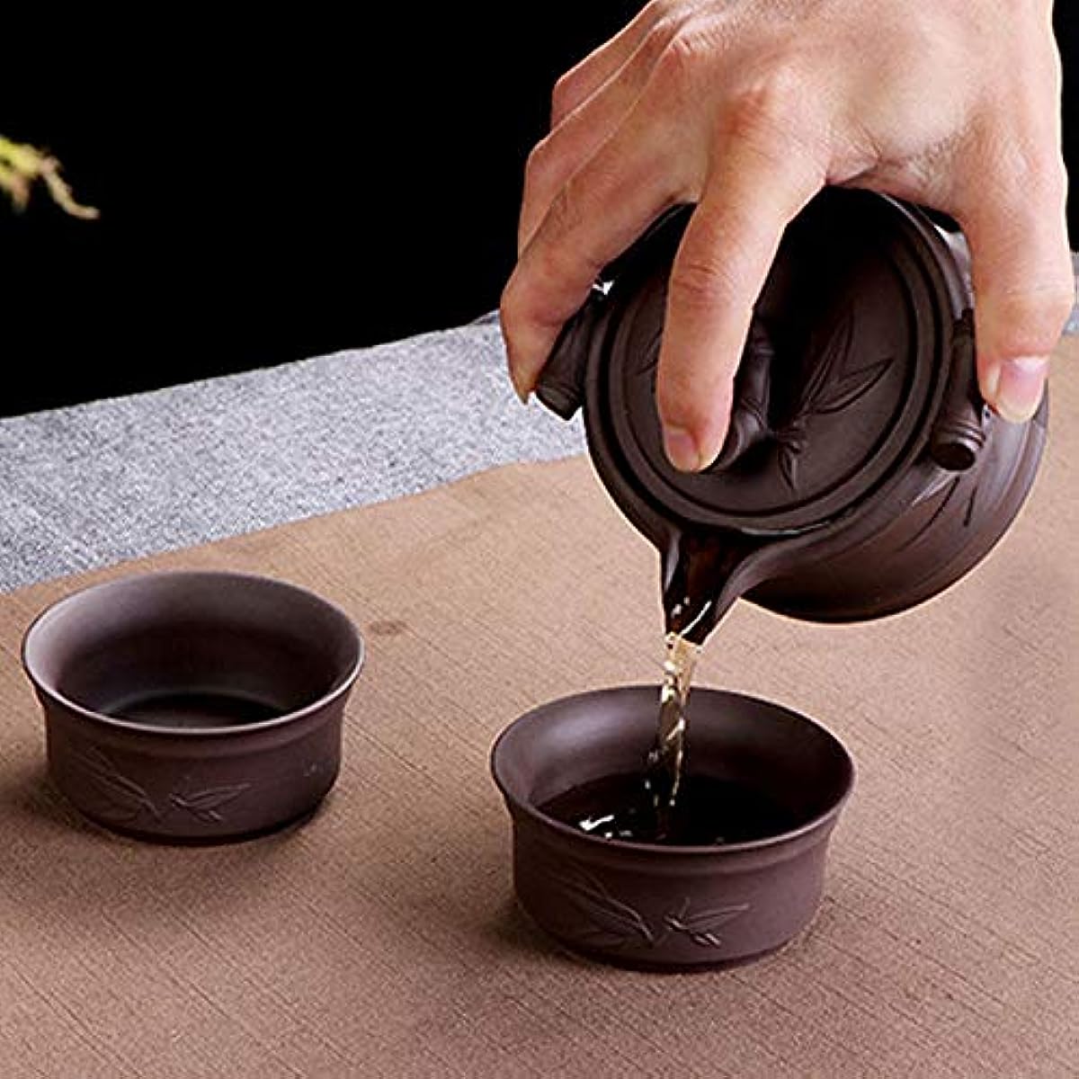 Goclothod Chinese Kungfu Teapot Handmade Yixing Zisha Tea Set Purple Clay Teapot Ceramic Teapot Teacups (Purple Clay)