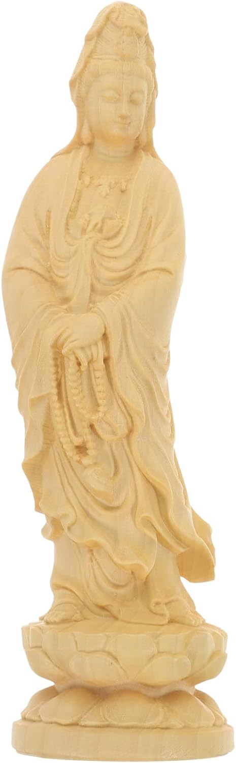 PRETYZOOM Home Decor Home Decor Guan Yin Statue Wooden Buddha Figurine Kuan Yin Sculpture Chinese Feng Shui Lucky Tabletop Ornaments for Home Office Decoration Office Decor Office Decor