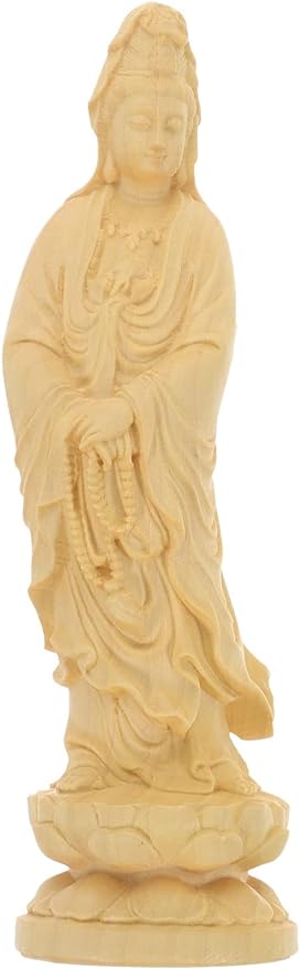 PRETYZOOM Home Decor Home Decor Guan Yin Statue Wooden Buddha Figurine Kuan Yin Sculpture Chinese Feng Shui Lucky Tabletop Ornaments for Home Office Decoration Office Decor Office Decor