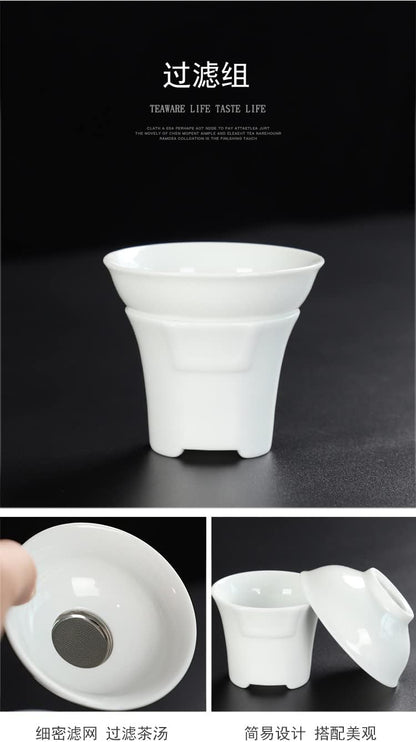 Gaiwan Teacup Chinese Gongfu Tea Set High White Porcelain Ceramic Gift Box (Jiangjun cup)