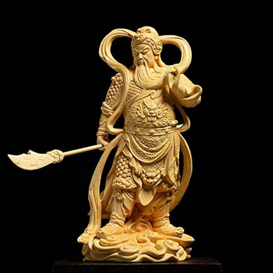 16CM Wood Dedicated Door God Gavin Vedas Buddha Statue Guan yu Ornaments Guan Gong Guardian god Statue Wood Carving Home Decor (Guan yu)
