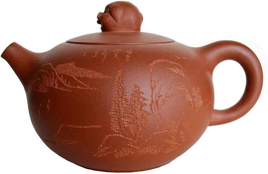 Teapot 9.5oz Chinese Yixing Xishi Tea Pots Handmade Zisha Genuine Clay Pig Lid