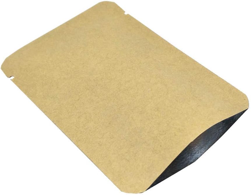FERENLI 100 Pieces 2.3x3.5 inch (Usable Size 1.7x3.1 inch) Kraft Paper Open Top Vacuum Sealable Bags Mylar Foil Heat Seal Pouches for Sample Food Storage Packaging with Tear Notches