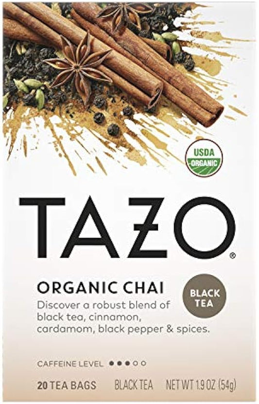 Tazo Organic Chai For a Warm Spiced Chai Black Tea Moderately Caffeinated Tea 20 Tea Bags