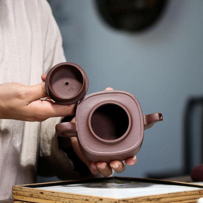 LOCZEK Ornaments Tea Set Zisha Teapot Handmade Pot Kung Fu Teaware Purple Clay Drinkware for Puer Tea Sifang Junyu Kettle/Light Grey/240Ml