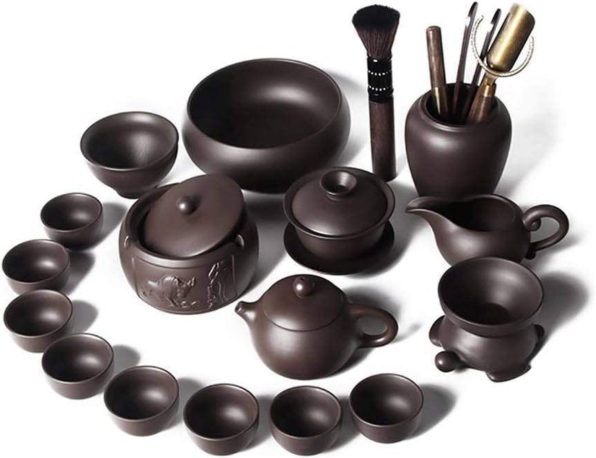 Reotto Kung Fu Tea Set Teapot Handmade Purple Clay Tea Pot Cup Set,Zisha Ceramic Chinese Tea Ceremony Gift
