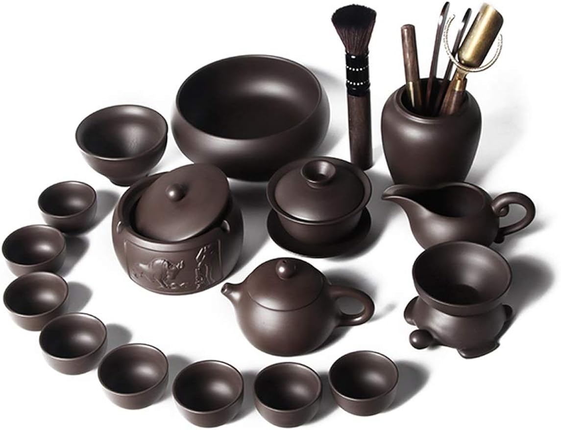 Reotto Kung Fu Tea Set Teapot Handmade Purple Clay Tea Pot Cup Set,Zisha Ceramic Chinese Tea Ceremony Gift