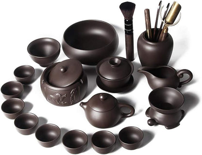 Reotto Kung Fu Tea Set Teapot Handmade Purple Clay Tea Pot Cup Set,Zisha Ceramic Chinese Tea Ceremony Gift