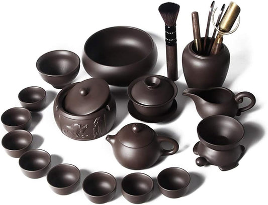 Reotto Kung Fu Tea Set Teapot Handmade Purple Clay Tea Pot Cup Set,Zisha Ceramic Chinese Tea Ceremony Gift