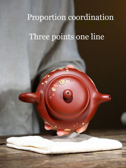 purple sands Teapot 8.5Oz Chinese Yixing Zisha Clay Handmade Fanggu 紫砂壶 Plum blossom brewing tea Pot Dahongpao Mud Kungfu Kettle Pottery Filter Loose Tea