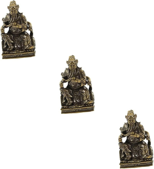 ABOOFAN 3pcs Antique Brass Ornaments Brass Craft Sculpture Retro Brass Decor Statue for Home Brass Figurine Delicate Adorn Indoor Desktop Decor Guan Yu Spring and Autumn God of Wealth