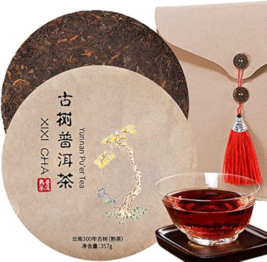 XIXICHA Puerh Tea Cake 2008yr Ripe Puer Tea Classic Ancient Trees Pu erh Tea Cake Aged Fermented Shu Pu-erh Tea Chinese Yunnan Puerh Tea Cake 普洱茶 古树普洱茶 熟茶 12.6oz/357g
