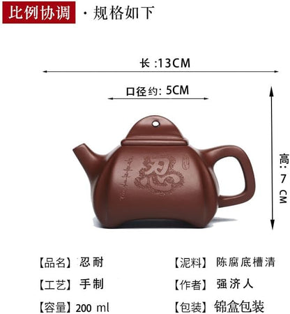 Handmade Zisha Teapot, Chinese Yixing Purple Clay Tea Pot 200cc,Chinese Kungfu Brew Infuser Loose Leaf Tea