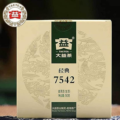 150g TAETEA Puerh Green Tea Cake Premium Dayi Raw Puer 7542 China Menghai Puer