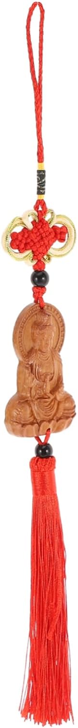 IMIKEYA Pendant Car Accessories Interior Car Decoration Car Interior Ornament Buddha Statue Car Hanging Decor Necklace Locket Wooden Car Buddha Statue Decor Men and Women Tassel Key Ring