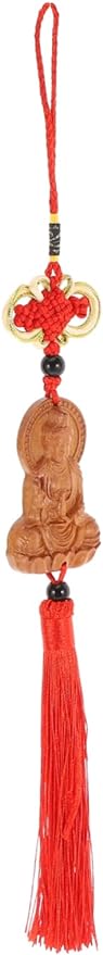 IMIKEYA Pendant Car Accessories Interior Car Decoration Car Interior Ornament Buddha Statue Car Hanging Decor Necklace Locket Wooden Car Buddha Statue Decor Men and Women Tassel Key Ring