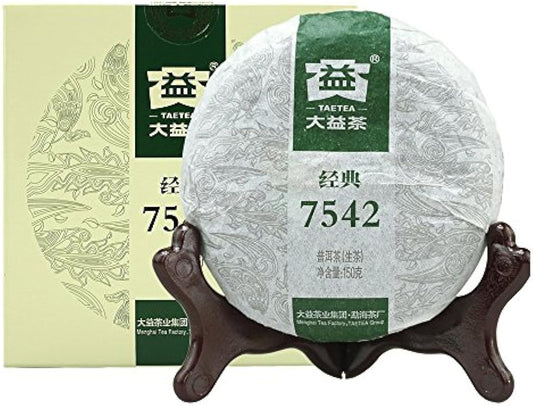 TAETEA 7542 Classic Raw Pu-erh Tea, Aged Fermented Puerh Tea Cake, Chinese Sheng Pu'er Tea Black Tea for Daily Drink and Gift 150g / 5.29oz