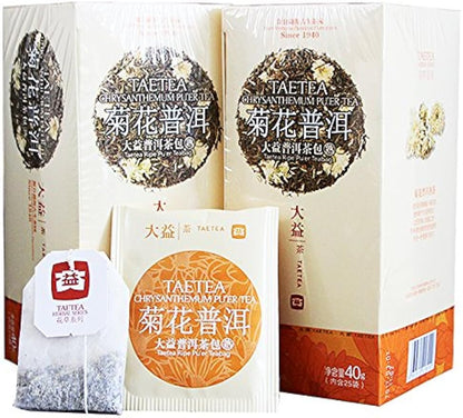 2pcs Chrysanthemum Ripe Pu'er Teabag Chinese Yunnan DAYI Pu-erh Puer Tea Total 80g