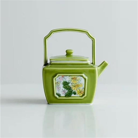 Afternoon Tea Set 150ml Pure Hand Painted Small Daisy Ceramic Teapot Apple Green Window Square Beam Pot Japaness Porcelain Kettle Kung Fu Tea Set Tea Set For Adults