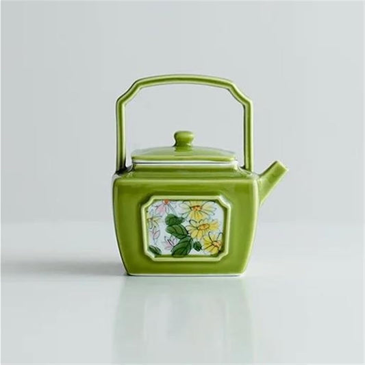 Afternoon Tea Set 150ml Pure Hand Painted Small Daisy Ceramic Teapot Apple Green Window Square Beam Pot Japaness Porcelain Kettle Kung Fu Tea Set Tea Set For Adults