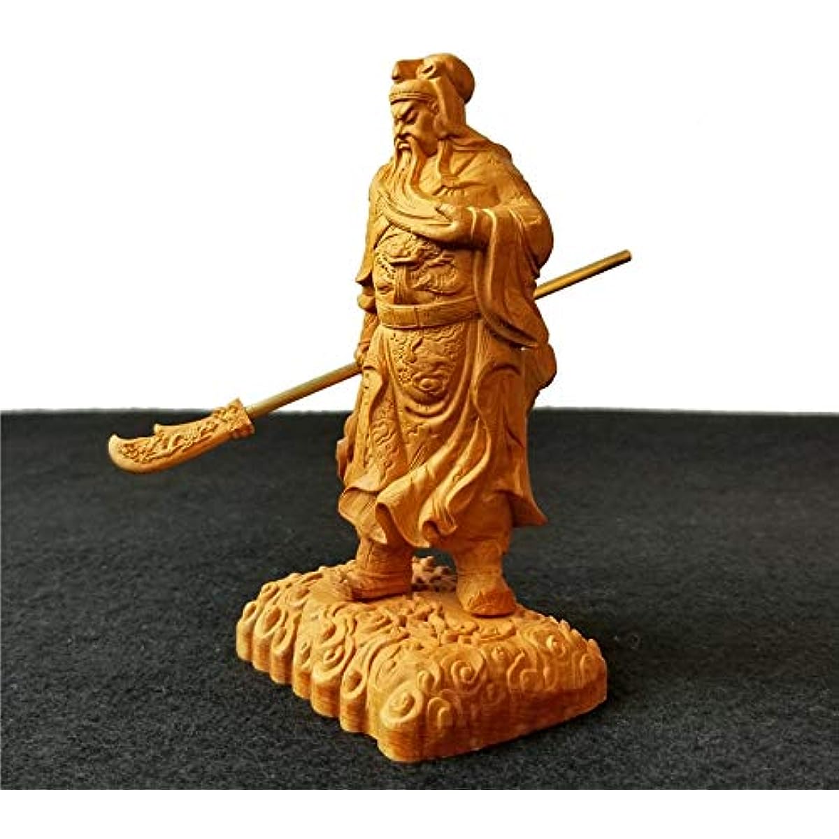 YZDSBD Statues Figurines Sculptures 13Cm Wood People Sculpture Dynasty Warriors Guan Yu Copper Knife Craft Home Decoration Chinese Figure Guan Gong