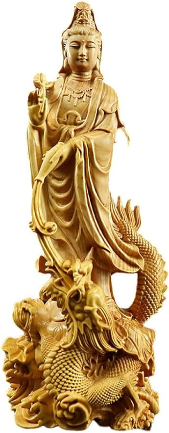 Statue Stunning Home Garden Ornament Sculpture Decoration for Home Deco Boxwood Wood Carving Ornaments Craftsmanship Buddha Statue Yulong Bodhisattva Collection Wooden Gifts Chenglong Ruyi Guanyin