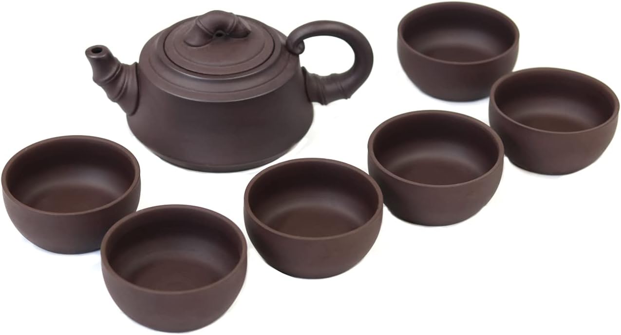 Dahlia Zisha 7 Pcs Gongfu Tea Set in Gift Box (Tea Pot + 6 Tea Cups), Bamboo