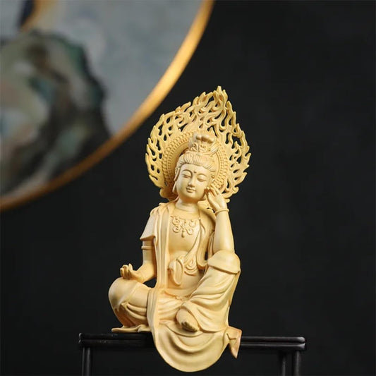 YTDJJWLS 16.2cm Guanyin Wood Statue Exquisite Handcrafted Ornament Feng Shui Sculpture