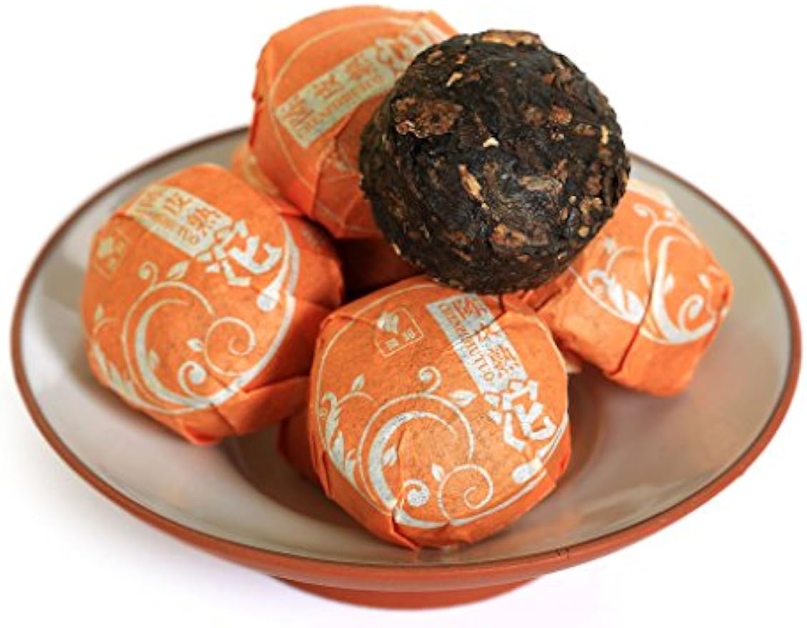 Puerh Tea Cake 20Pcs / 4.58oz 2015 Year Ripe Shu Puerh Tea Orange Peel Citrus Flavored - Yunnan Pu-erh Pu erh Puer Pu'er Chinese Tea - Mini Tuocha