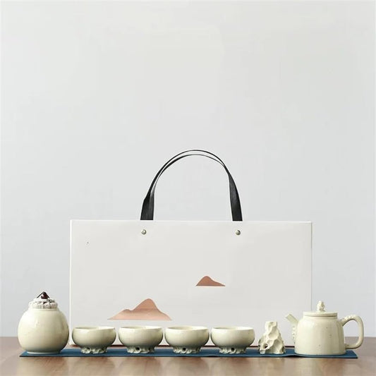 Afternoon Tea Set Plant Ash Glaze Douli Substation Dry Landscape Manual New Kung Fu Tea Set Gift Box Teapot Set Japanese Tea Set Tea Set Porcelain Tea Set for Adults (Color : A)
