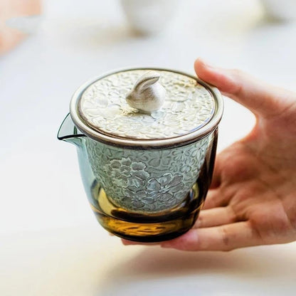 Afternoon Tea Set Pure Hand Painted Silver Tea Set Kit Japanese Embossed Rabbit 1 Pot 2 Cups Tea Maker Outdoor Camping Stock Bags Tea Set For Adults