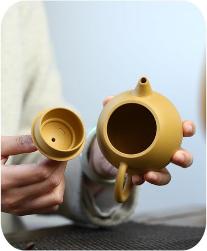 Teapot 8oz/240ml Chinese Dragon Egg Zisha Clay Genuine Yellow Huangduan Pots for Loose Tea