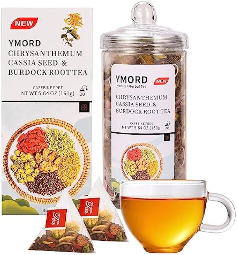 YMORD Chrysanthemum Cassia Seed Tea - Liver Cleanse Detox & Repair Tea with Burdock Root, Osmanthus, Goji Berries - Natural Healthy Herbal Tea Bags - 20 Count - Vegan, Sugar Free & Caffeine Free