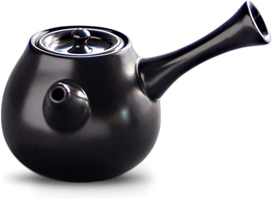 Yan Hou Tang Japanese Ceramic Classic Tea pot Side Handle with Infuser Filter Strainer 300ml 10.14 fl oz Black - Business Small Gift Elegant Korean Porcelain Kung Fu Teapot