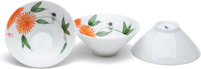 SILINE Jingdezhen White Porcelain Teacup Set,3 PCS Wide-brimmed Small Cups,Hand-painted Chinese Gongfu Tea Cups (Chrysanthemum)