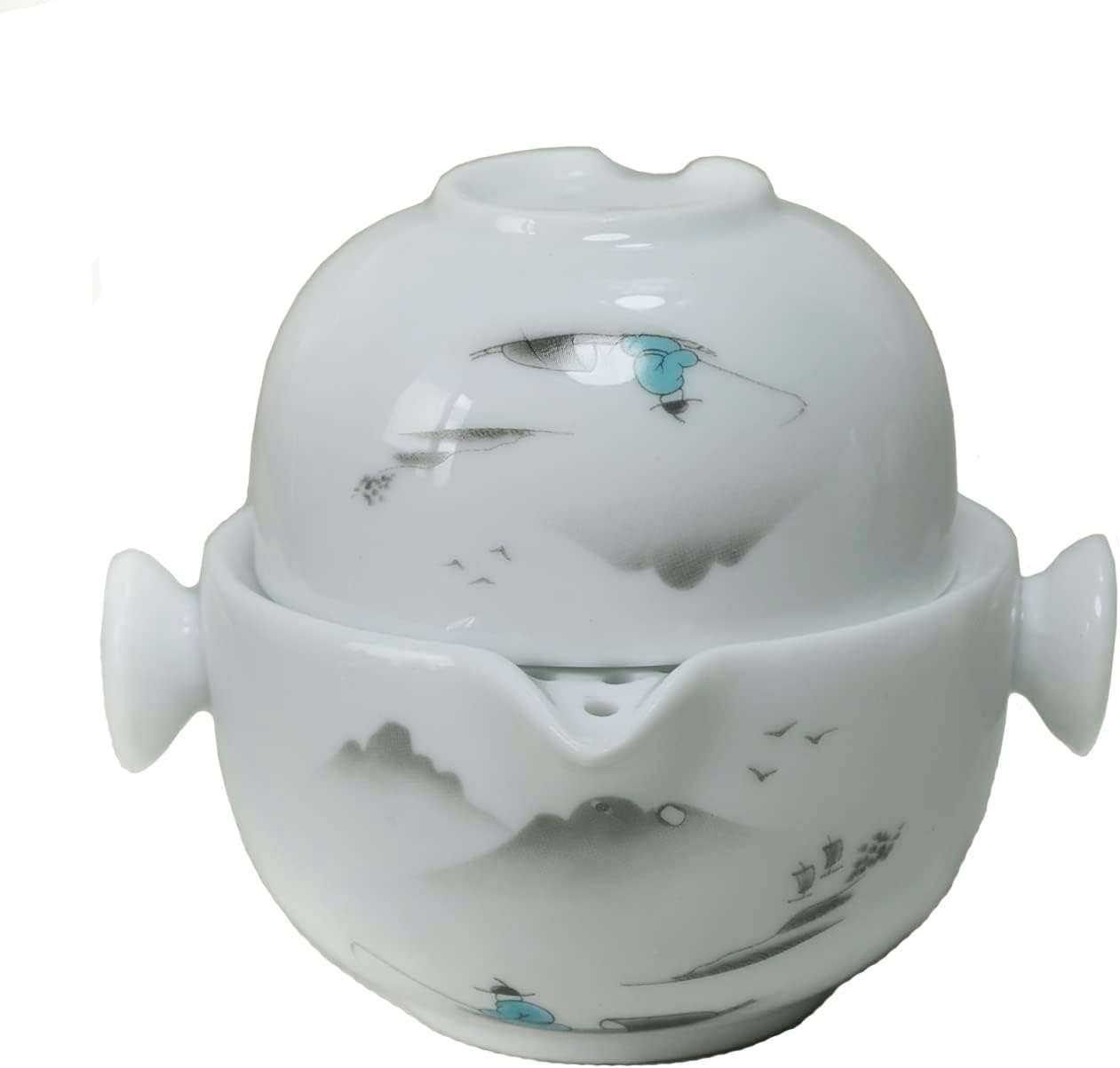 Liang baobao Convenient Teapot Cup Porcelain Teacup White Glazed Travel tea set (Lotus)